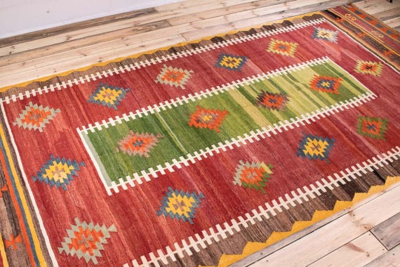 Area Kilim, Vintage Kilim, Turkish Kilim, Oushak Kilim, 48x101 inches Yellow Kilim, popular Handwoven Kilim, Floor Kilim, 5108