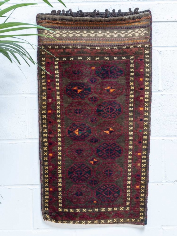 12252 Vintage Afghan Baluch Tribal Carpet Floor Cushion 57x105cm (1.10 x 3.5ft)