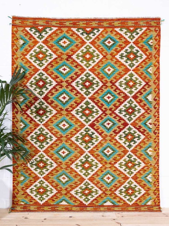 12602 Afghan Vegetable Dyed Kilim Rug 153x202cm (5 x 6.7ft)