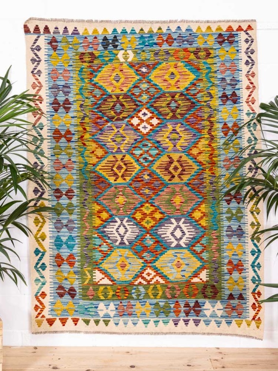 12665 Afghan Vegetable Dyed Kilim Rug 138x182cm (4.6 x 5.11ft)