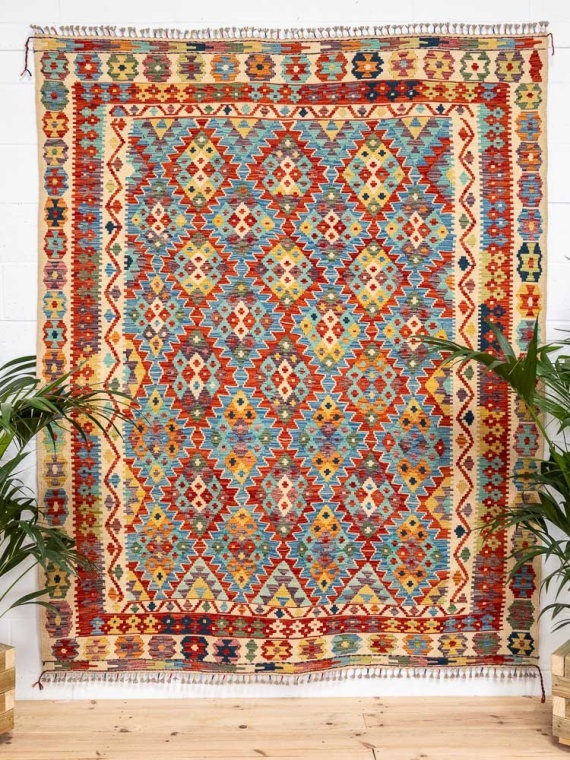 12698 Afghan Vegetable Dyed Kilim Rug 198x245cm (6.6 x 8.0ft)