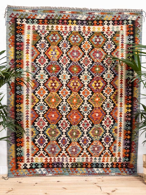 12702 Afghan Vegetable Dyed Kilim Rug 159x201cm (5.2 x 6.7ft)