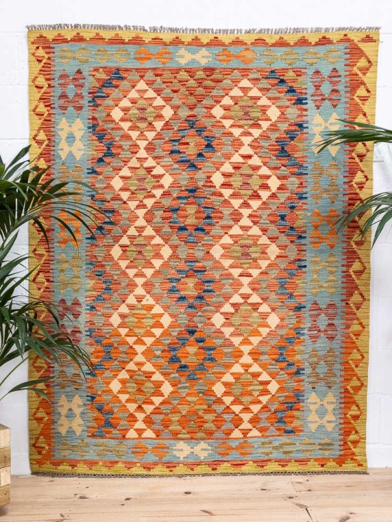 12703 Afghan Vegetable Dyed Kilim Rug 151x193cm (4.11 x 6.4ft)