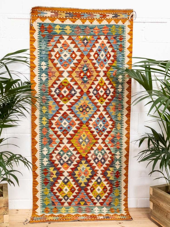 12722 Afghan Vegetable Dyed Kilim Rug 98x219cm (3.2 x 7.2ft)