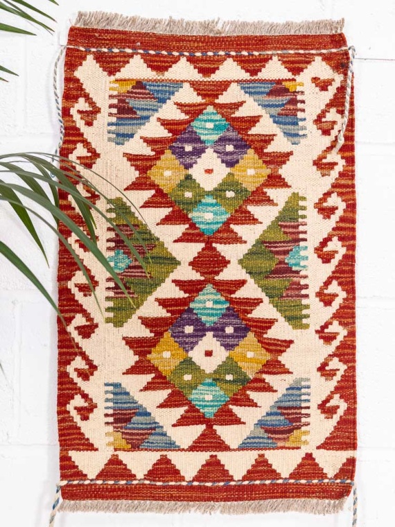 12734 Small Rustic Afghan Vegetable Dyed Kilim Rug 44x69cm (1.5 x 2.3ft)