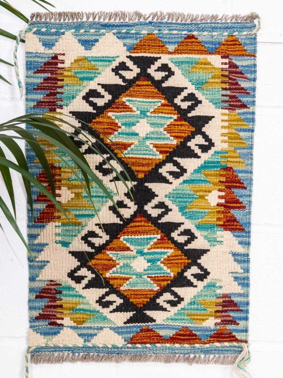 12736 Small Rustic Afghan Vegetable Dyed Kilim Rug 44x64cm (1.5 x 2.1ft)