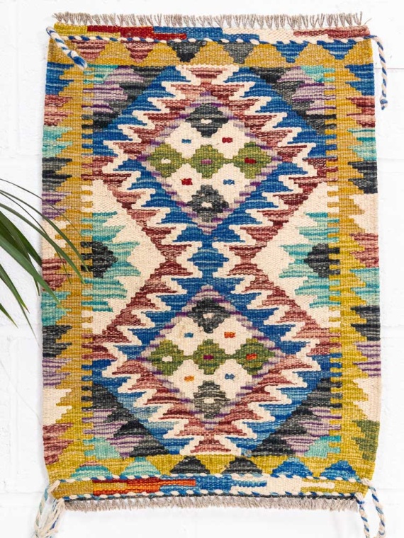 12742 Small Rustic Afghan Vegetable Dyed Kilim Rug 46x64cm (1.6 x 2.1ft)