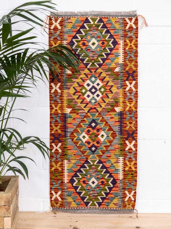 12747 Afghan Vegetable Dyed Kilim Runner Rug 64x141cm (2.1 x 4.7ft)