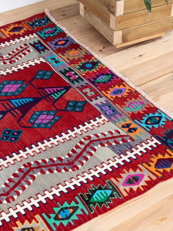 Vintage Kilim, Accent Kilim, Turkish popular Kilim, Antique Kilim, 35x71 inches Green Kilim, Office Kilim, Entry Kilim, 9770