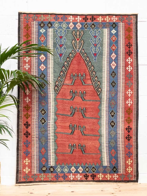 12757 Vintage Obruk Turkish Kilim Rug 139x194cm (4.6 x 6.4ft)