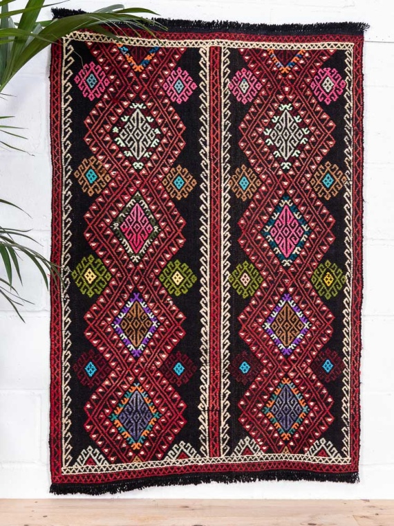 12773 Turkish Vintage Konya Cicim Kilim Rug 92x134cm (3 x 4.4ft)