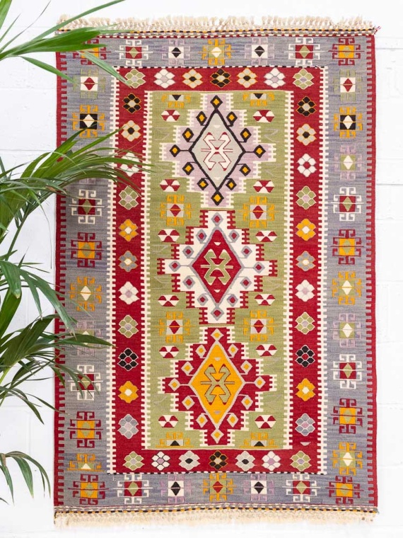 12779 Vintage Turkish Esme Kilim Rug 118x177cm (3.10 x 5.9ft)