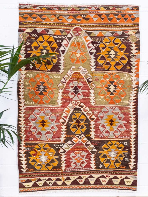 12784 Vintage Turkish Konya Kilim Rug 121x186cm (3.11 x 6.1ft)