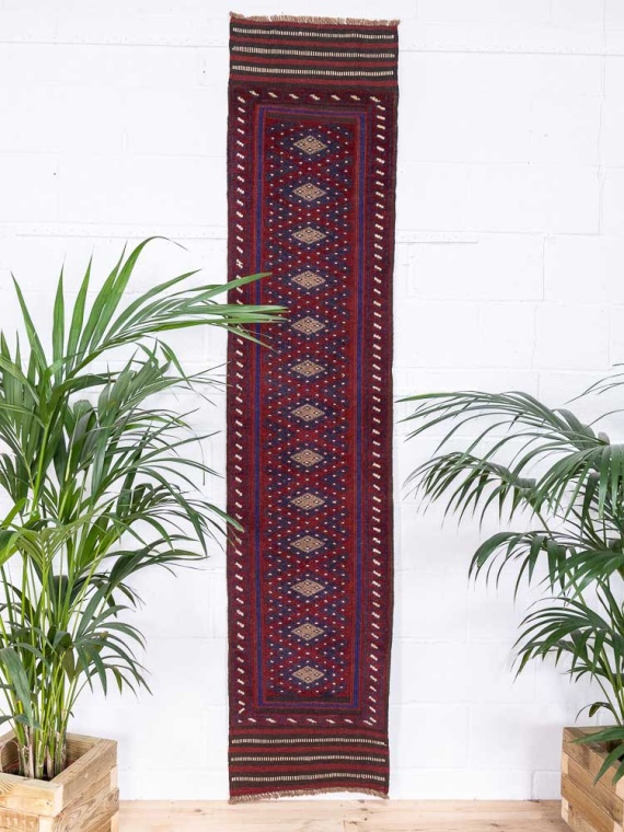 12798 Afghan Mixed Weave Moshwani Runner Rug 56x258cm (1.10 x 8.5ft)