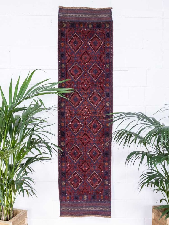 12799 Afghan Mixed Weave Moshwani Runner Rug 65x244cm (2.1 x 8ft)