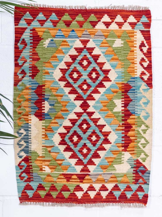 12805 Small Afghan Vegetable Dyed Kilim Rug 64x90cm (2.1 x 2.11ft)