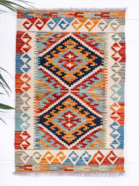 12808 Small Afghan Vegetable Dyed Kilim Rug 62x91cm (2.0 x 3ft)