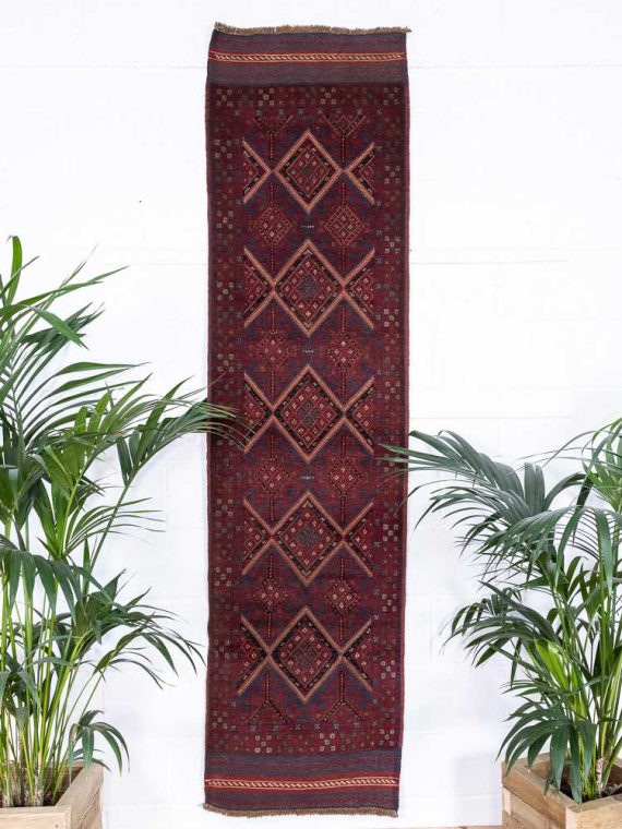 12825 Afghan Mixed Weave Moshwani Runner Rug 66x252cm (2.2 x 8.3ft)