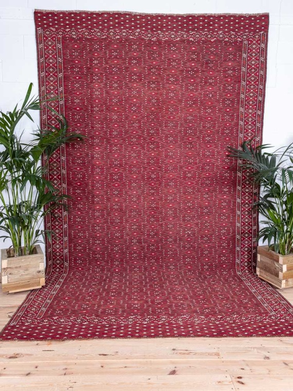 12849 Large Vintage Turkoman Soumak Weave Kilim Rug 225x370cm (7.4 x 12.1ft)