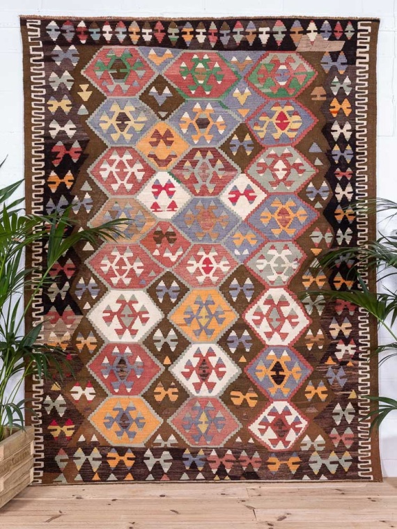 12857 Large Vintage Turkish Isparta Kilim Rug 197x258cm (6.5 x 8.5ft)