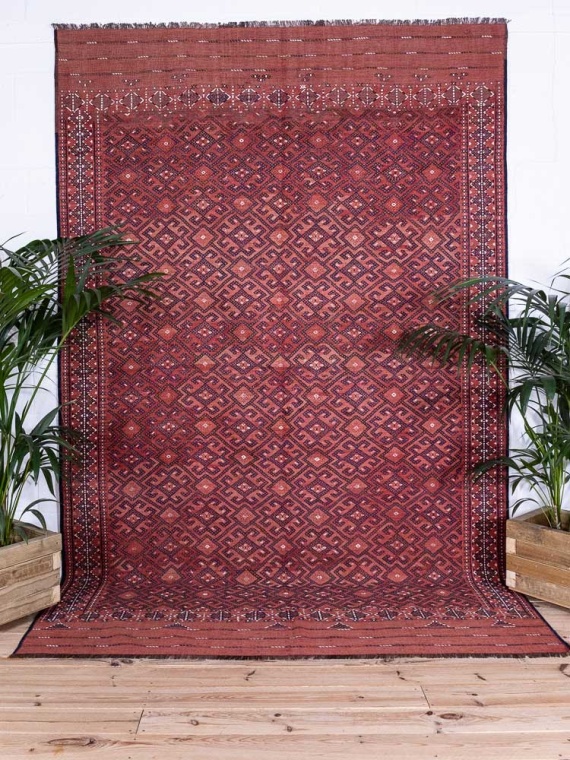 12859 Large Vintage Turkoman Soumak Weave Kilim Rug 207x325cm (6.9 x 10.8ft)