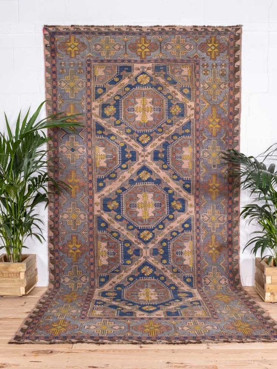 12860 Large Vintage Azerbaijan Soumak Kilim Rug 193x355cm (6.4 x 11.7ft)