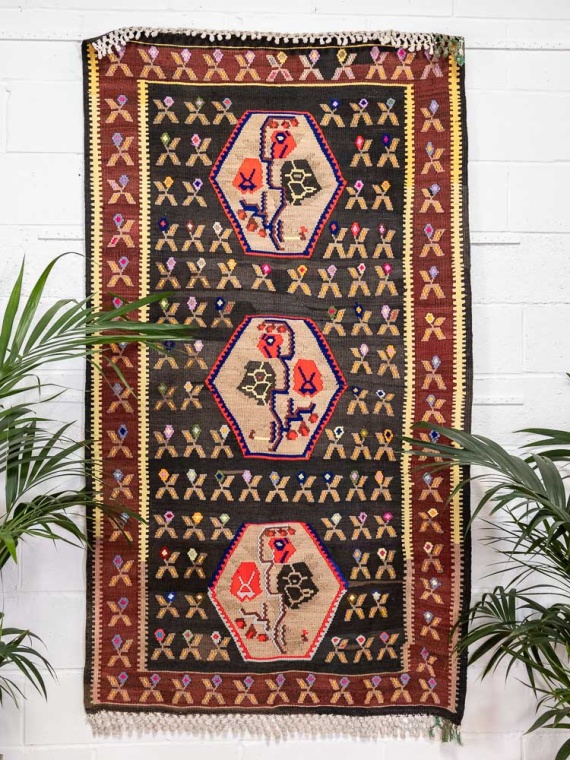 12875 Vintage Turkish Erzurum Bardizi Kilim Rug 121x219cm (3.11 x 7.2ft)