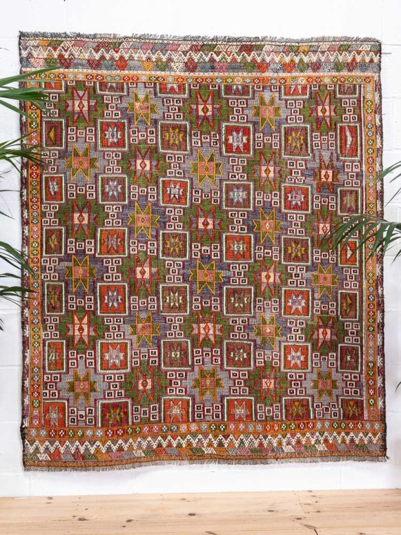 12877 Vintage Turkish Dazkiri Cicim Kilim Rug 156x180cm (5.1 x 5.10ft)