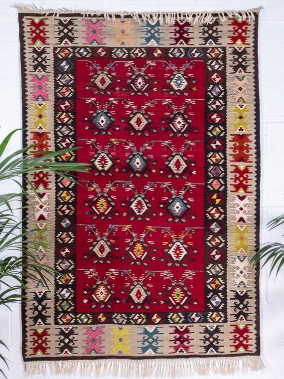 12880 Vintage Turkish Sarkoy Gocmen Kilim Rug 144x206cm (4.8 x 6.9ft)