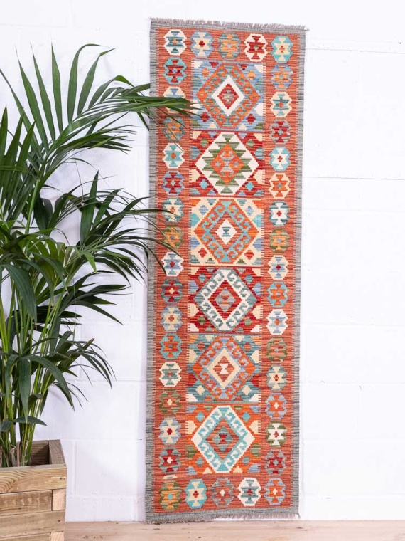 12891 Afghan Vegetable Dyed Kilim Runner Rug 61x193cm (2 x 6.4ft)