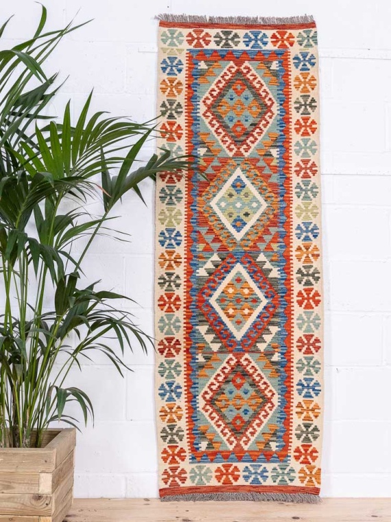 12897 Afghan Vegetable Dyed Kilim Runner Rug 71x200cm (2.4 x 6.6ft)