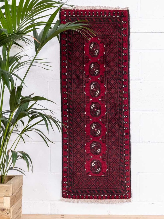 12899 Afghan Red Aq Chah Runner Rug 53x139cm (1.9 x 4.6ft)