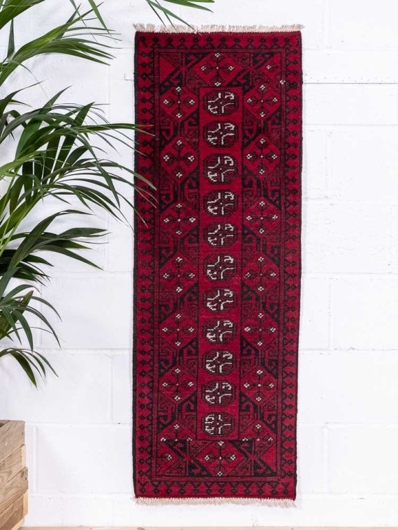 12900 Afghan Red Aq Chah Runner Rug 51x143cm (1.8 x 4.8ft)