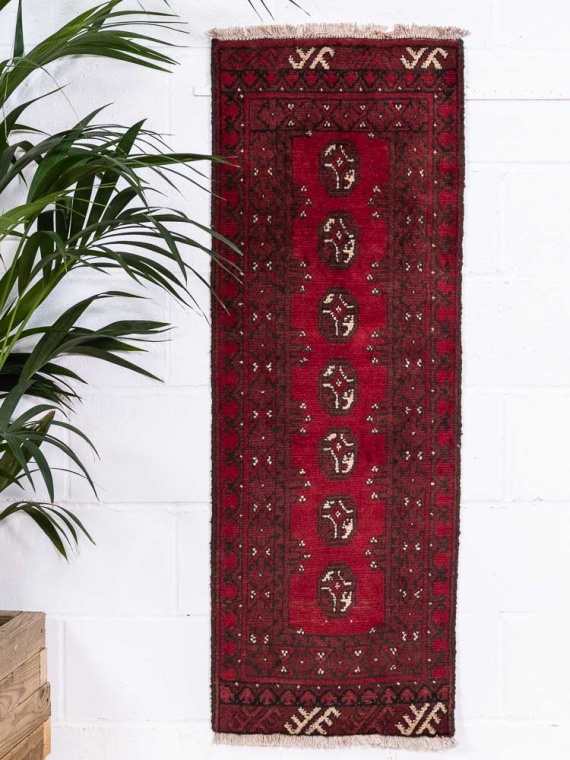 12901 Afghan Red Aq Chah Runner Rug 51x141cm (1.8 x 4.7ft)