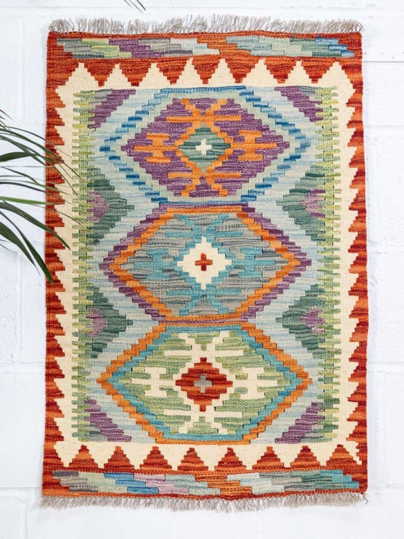 12912 Afghan Vegetable Dyed Kilim Rug 61x88cm (2 x 2.10ft)