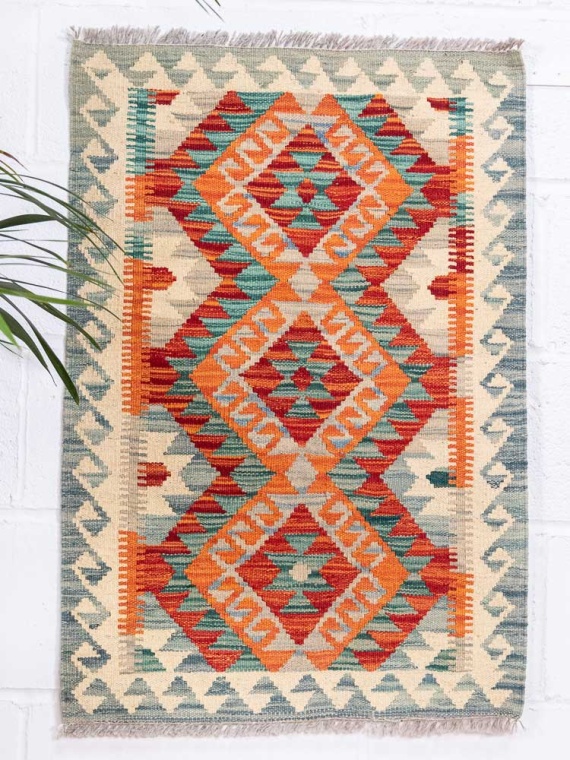 12913 Afghan Vegetable Dyed Kilim Rug 60x89cm (1.11 x 2.11ft)