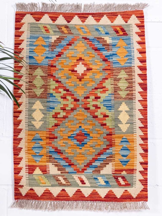 12917 Small Afghan Vegetable Dyed Kilim Rug 66x94cm (2.2 x 3.1ft)