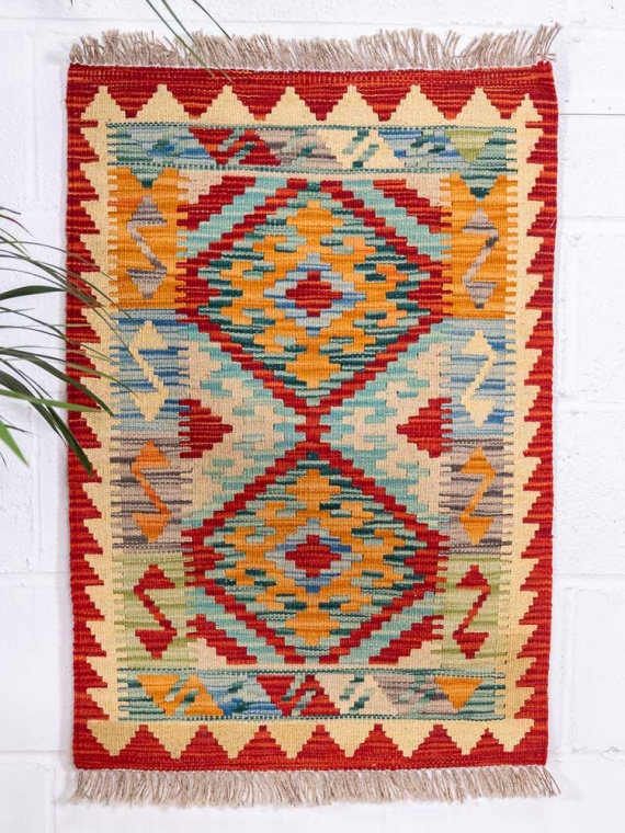 12919 Small Afghan Vegetable Dyed Kilim Rug 62x89cm (2.0 x 2.11ft)