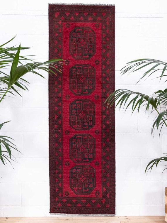 12930 Afghan Red Aq Chah Runner Rug 62x194cm (2.0 x 6.4ft)