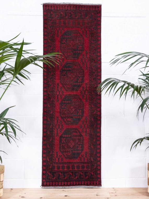 12931 Afghan Red Aq Chah Runner Rug 64x198cm (2.1 x 6.6ft)