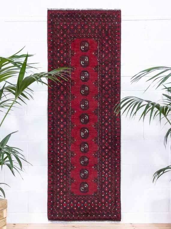 12932 Afghan Red Aq Chah Runner Rug 69x194cm (2.3 x 6.4ft)