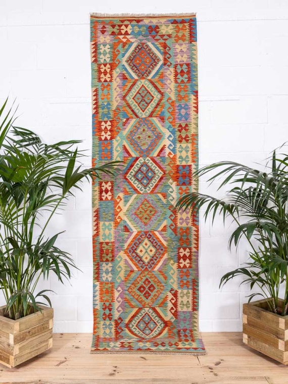 12935 Long Afghan Vegetable Dyed Kilim Runner Rug 85x289cm (2.9 x 9.5ft)