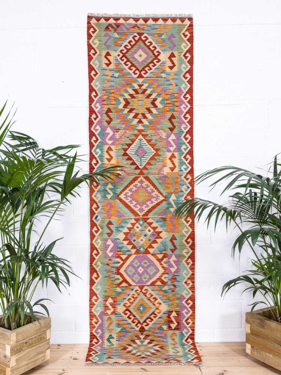 12936 Long Afghan Vegetable Dyed Kilim Runner Rug 83x291cm (2.8 x 9.6ft)