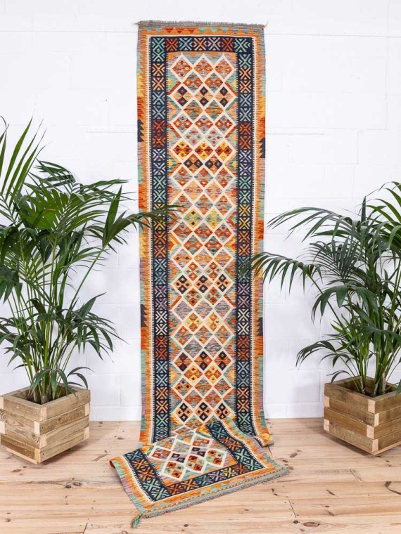 12937 Long Afghan Vegetable Dyed Kilim Runner Rug 82x393cm (2.8 x 12.10ft)