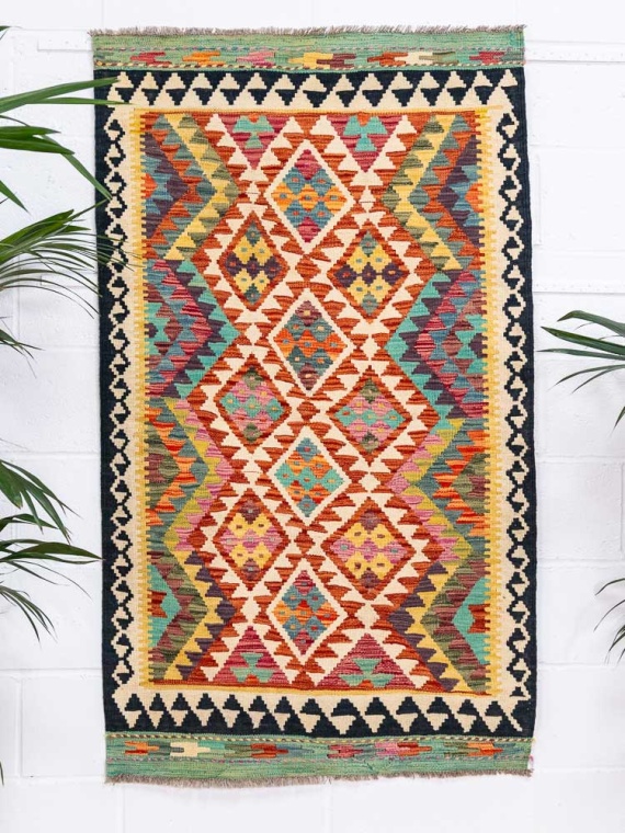 12958 Afghan Vegetable Dyed Kilim Rug 94x162cm (3.1 x 5.3ft)