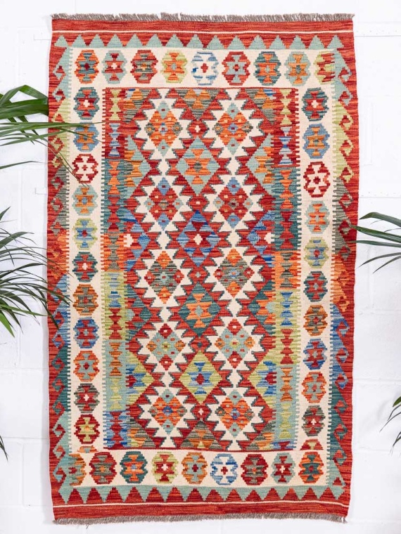 12964 Handwoven Afghan Vegetable Dyed Kilim Rug 100x163cm (3.3 x 5.4ft)