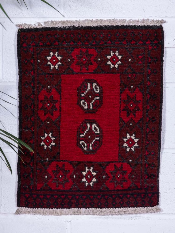 12969 Afghan Red Aq Chah Small Rug 51x63cm (1.8 x 2.0ft)