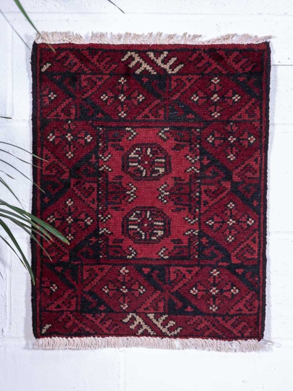 12970 Afghan Red Aq Chah Small Rug 50x62cm (1.7 x 2.0ft)