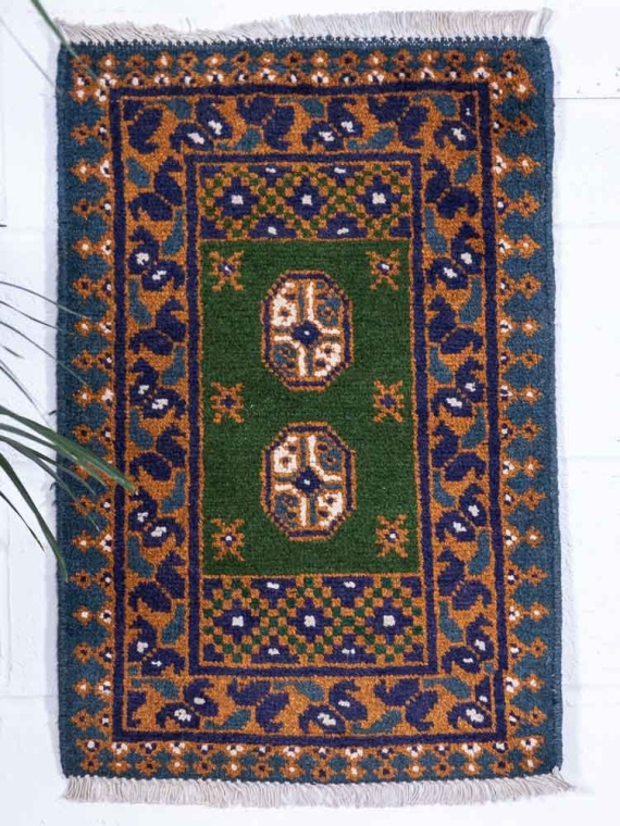 12971 Afghan Green Aq Chah Small Rug 49x72cm (1.7 x 2.4ft)