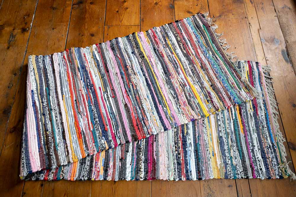 Hallway Rag Rug Runner 60x245cm with Green &amp; Blue